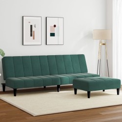 Canapé-lit à 2 places avec repose-pied vert foncé velours 