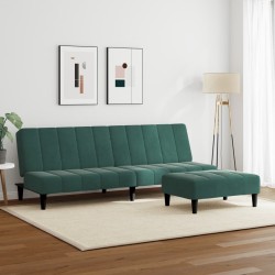 Canapé-lit à 2 places avec repose-pied vert foncé velours 