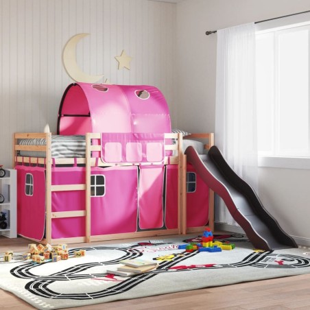 Lit superposé sans matelas avec toboggan et rideaux 90x190 cm 