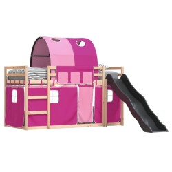 Lit superposé sans matelas avec toboggan et rideaux 90x190 cm 