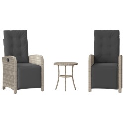 Ensemble de bistro 3 pcs et coussins gris clair résine tressée 