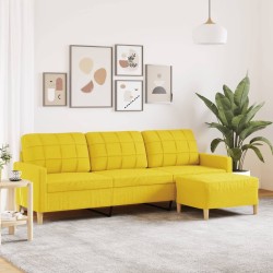 Canapé à 3 places avec repose-pieds Jaune clair 210 cm Tissu 