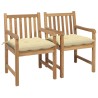 Chaises de jardin lot de 2 et coussins blanc crème Bois de teck 
