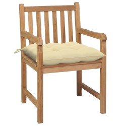Chaises de jardin lot de 2 et coussins blanc crème Bois de teck 