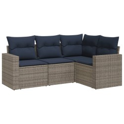 Salon de jardin 4 pcs avec coussins gris résine tressée 