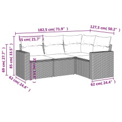 Salon de jardin 4 pcs avec coussins gris résine tressée 