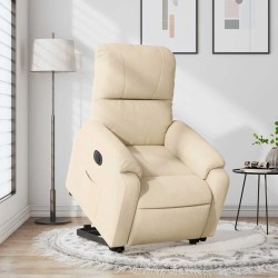 Fauteuil inclinable électrique crème tissu microfibre 