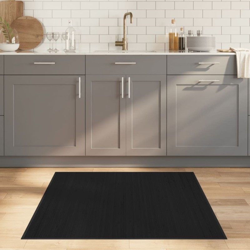 Tapis carré noir 100x100 cm bambou 