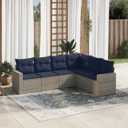 Salon de jardin 6 pcs avec coussins gris résine tressée 