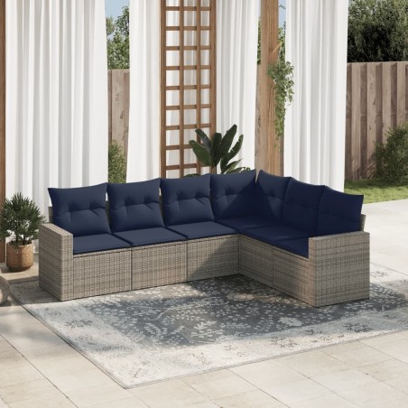Salon de jardin 6 pcs avec coussins gris résine tressée 