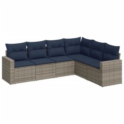 Salon de jardin 6 pcs avec coussins gris résine tressée 