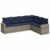 Salon de jardin 6 pcs avec coussins gris résine tressée 