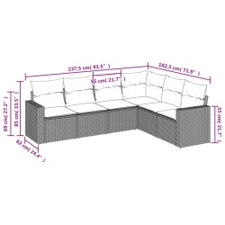 Salon de jardin 6 pcs avec coussins gris résine tressée 