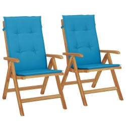 Chaises de jardin inclinables lot de 2 et coussins teck massif 