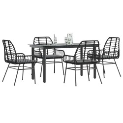 Ensemble à manger de jardin et coussins 5 pcs noir rotin verre 