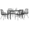 Ensemble à manger de jardin et coussins 5 pcs noir rotin verre 