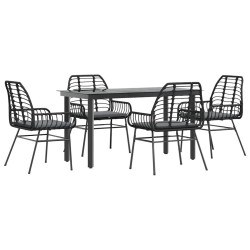 Ensemble à manger de jardin et coussins 5 pcs noir rotin verre 