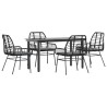 Ensemble à manger de jardin et coussins 5 pcs noir rotin verre 