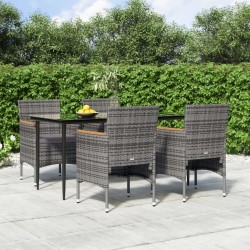 Ensemble à manger de jardin et coussins 5pcs Gris/noir 