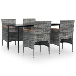 Ensemble à manger de jardin et coussins 5pcs Gris/noir 