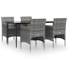 Ensemble à manger de jardin et coussins 5pcs Gris/noir 