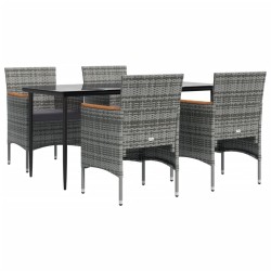 Ensemble à manger de jardin et coussins 5pcs Gris/noir 
