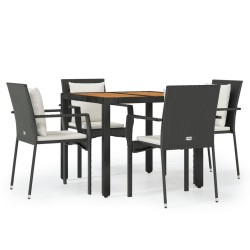 Ensemble à manger de jardin coussins 5pcs Noir Résine tressée 