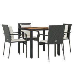 Ensemble à manger de jardin coussins 5pcs Noir Résine tressée 