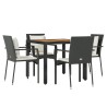 Ensemble à manger de jardin coussins 5pcs Noir Résine tressée 