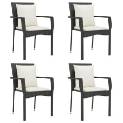 Ensemble à manger de jardin coussins 5pcs Noir Résine tressée 