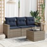 Salon de jardin 4 pcs avec coussins gris résine tressée 
