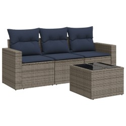 Salon de jardin 4 pcs avec coussins gris résine tressée 