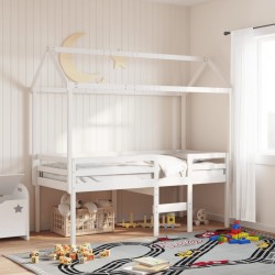 Lit haut sans matelas blanc 90x200 cm bois de pin massif 