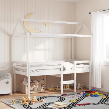 Lit haut sans matelas blanc 90x200 cm bois de pin massif 