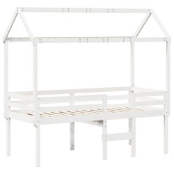Lit haut sans matelas blanc 90x200 cm bois de pin massif 