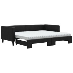 Lit de jour avec gigogne et matelas noir 90x200 cm tissu 