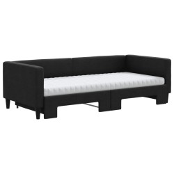 Lit de jour avec gigogne et matelas noir 90x200 cm tissu 