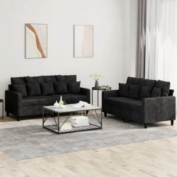 Ensemble de canapés 2 pcs avec coussins Noir Velours 
