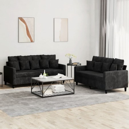Ensemble de canapés 2 pcs avec coussins Noir Velours 