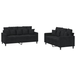 Ensemble de canapés 2 pcs avec coussins Noir Velours 