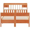 Lit bibliothèque sans matelas cire marron 150x200 cm pin massif 