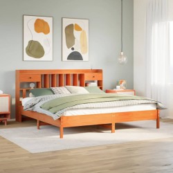 Lit bibliothèque sans matelas cire marron 180x200 cm pin massif 