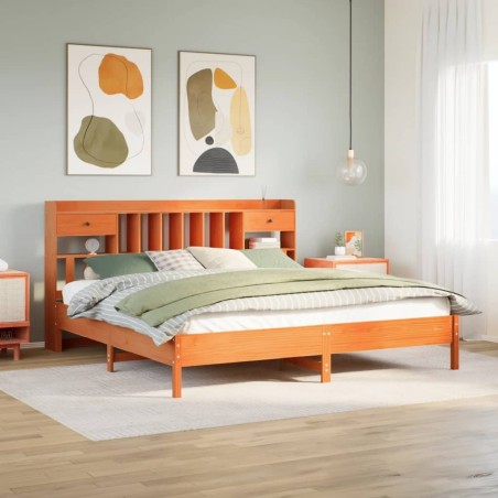 Lit bibliothèque sans matelas cire marron 180x200 cm pin massif 