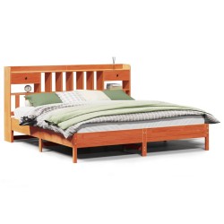 Lit bibliothèque sans matelas cire marron 180x200 cm pin massif 