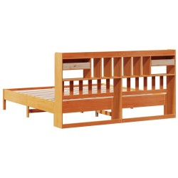Lit bibliothèque sans matelas cire marron 180x200 cm pin massif 