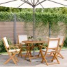 Ensemble à manger de jardin 5 pcs blanc crème tissu bois massif 