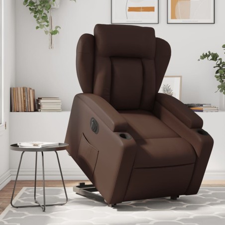 Fauteuil inclinable électrique marron similicuir 