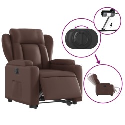 Fauteuil inclinable électrique marron similicuir 