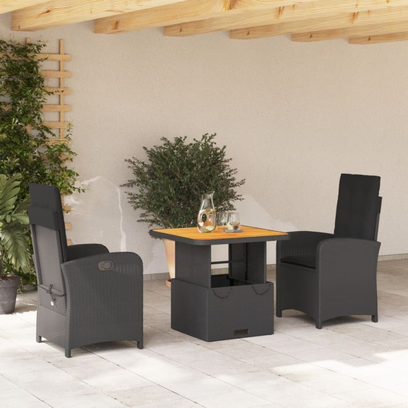Ensemble à manger de jardin avec coussins 3 pcs Noir 