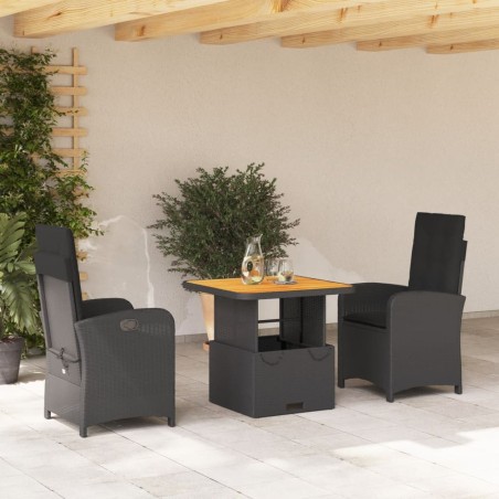 Ensemble à manger de jardin avec coussins 3 pcs Noir 